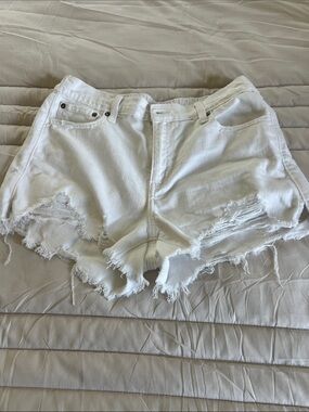 Women's White Distressed Denim Short - Raw Hem Jean Shorts